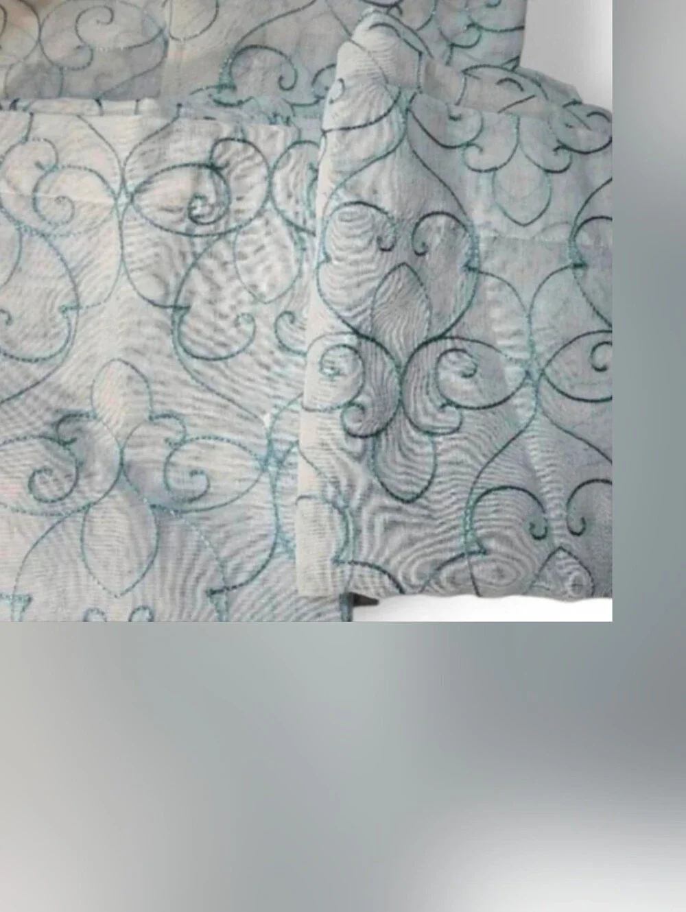 Mainstays Sheer Panel in White with Light Blue Scroll Pattern